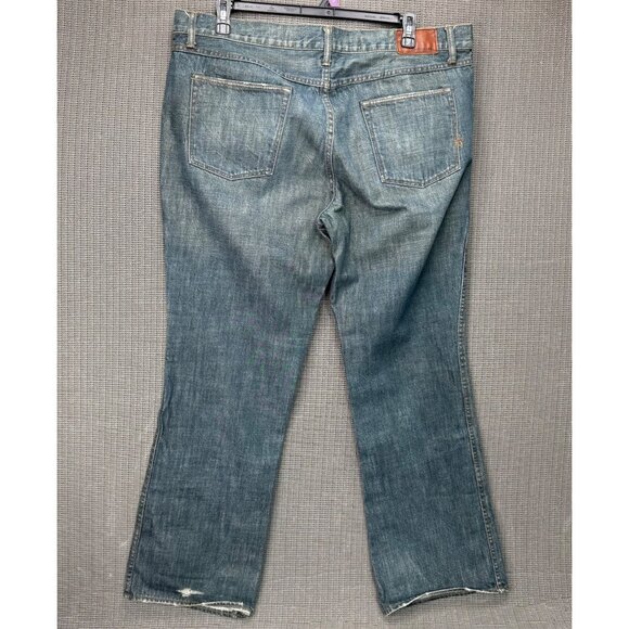 Martin + Osa Mens Size 40x32 BootCut Blue Jeans Distressed dirty denim look - Picture 2 of 9